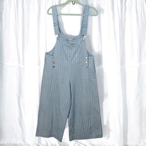 UNIQ Womens Blue White Striped Wide Leg Overalls Size Small Relaxed Fit Bib Boho